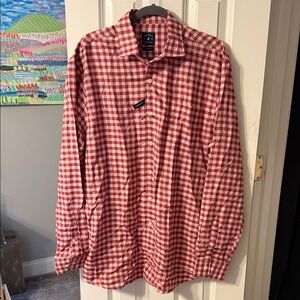 Johnnie-O Red and White Plaid Shirt XL